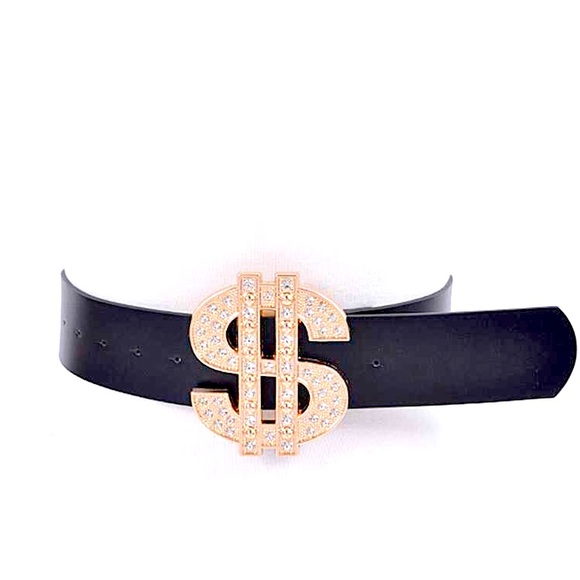 🎊Host Pick 🎉 Black Leather Crystal Dollar Sign Statement Belt - Picture 1 of 4
